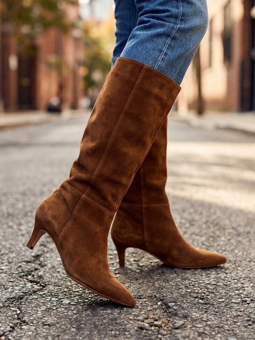 Karen Kane Chestnut Suede Knee-High Kitten Heel Boots
